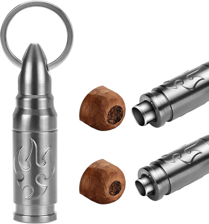 LIHTUN Portable Cigar Punch Cutter - Twist-Out Cigar Punch with 2 Sizes, Clockwise Switch Between Large and Small Punch Holes, Precision Cutting for Various Cigars, Christmas Day Gift (Silver) - Image 1
